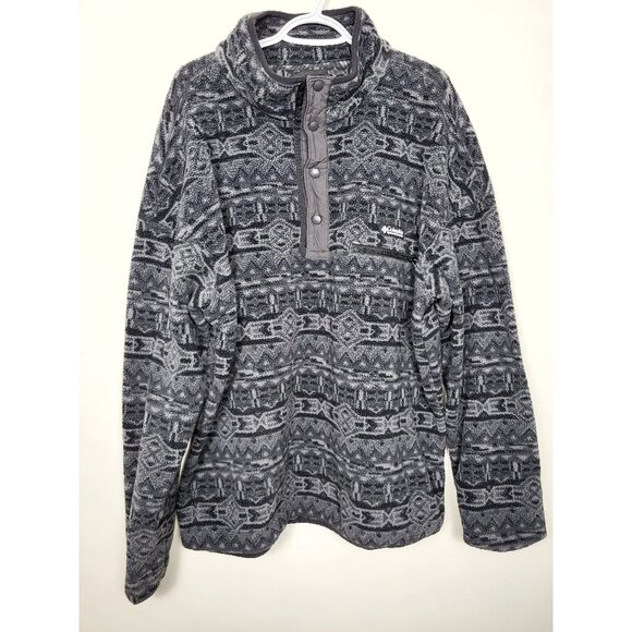 Columbia Helvetia II Fleece Pullover Half Snap Gray Black Pattern XXL - Picture 1 of 4